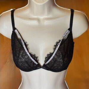 Victoria’s Secret Black Lace Bra with Shiny Silver Straps 34DDD